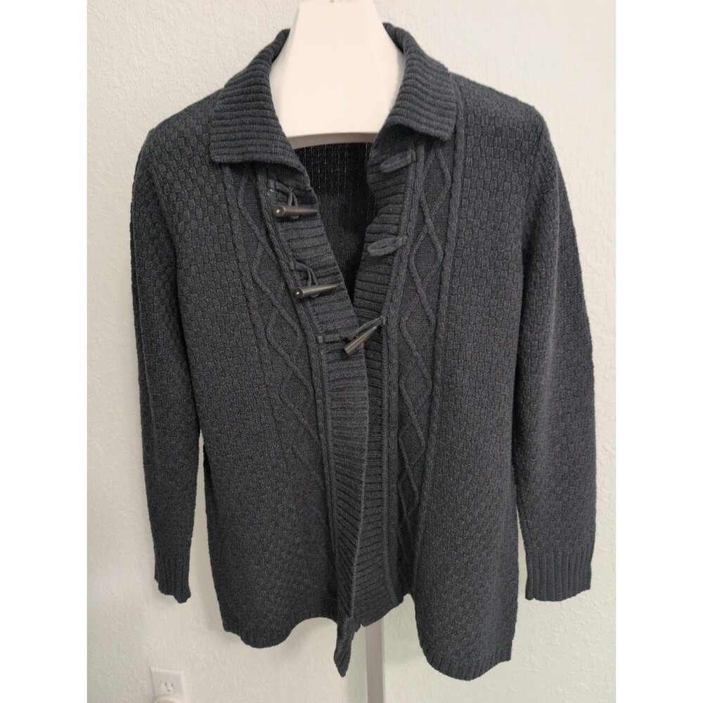 Croft & Barrow Long Cardigan Sweater Large Gray Textured Toggle Closure